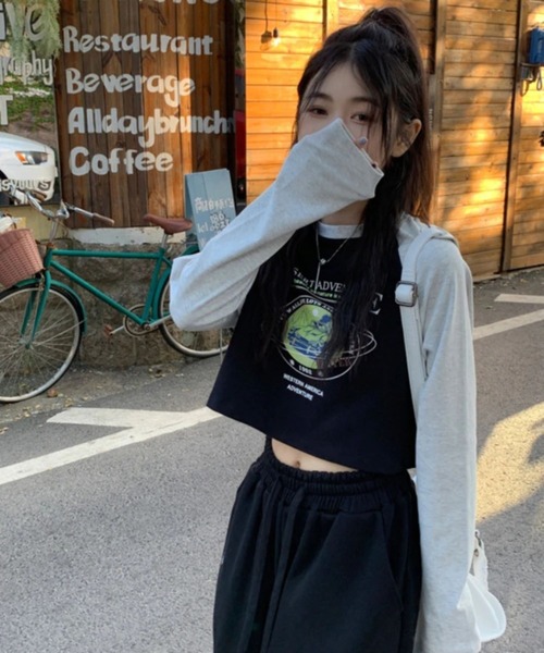 almo（アルモ）の「切り替え配色短丈ロンT(se)（Tシャツ/カットソー・レディース・ブラック・FREE）」の3枚目の写真