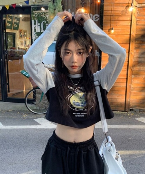 almo（アルモ）の「切り替え配色短丈ロンT(se)（Tシャツ/カットソー・レディース・ブラック・FREE）」の6枚目の写真