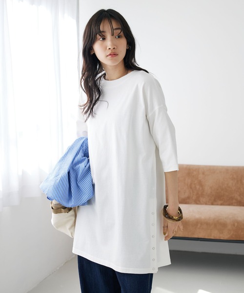 CRAFT STANDARD BOUTIQUE(クラフトスタンダードブティック)の「リングドットチュニック(Tシャツ/カットソー・レディース・ホワイト/モカ/ブラック/カーキ・FREE)」の2枚目の写真