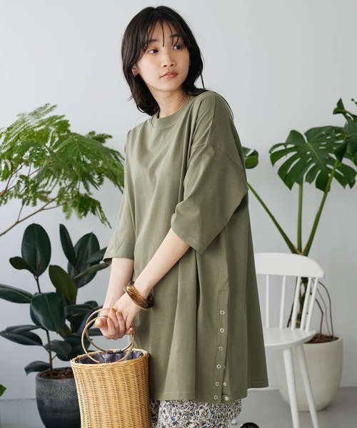 CRAFT STANDARD BOUTIQUE(クラフトスタンダードブティック)の「リングドットチュニック(Tシャツ/カットソー・レディース・ホワイト/モカ/ブラック/カーキ・FREE)」の4枚目の写真