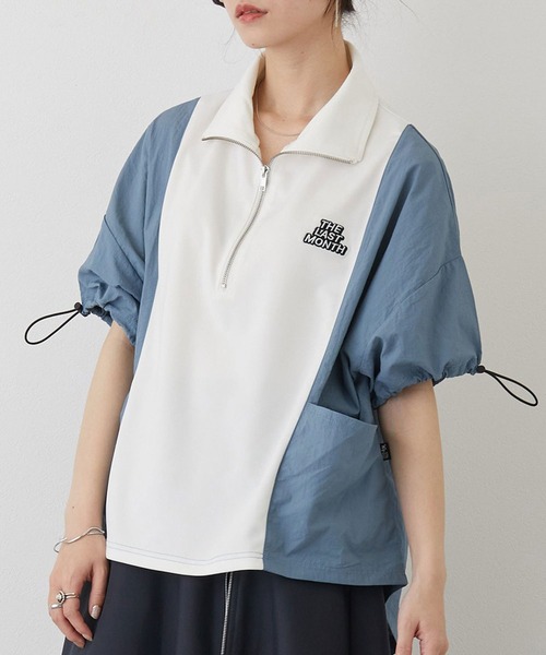 179/WG（イチナナキュウダブルジー）の「異素材切り替えハーフジッププルオーバー（Tシャツ/カットソー・レディース・ブラック/ベージュ系/ブルー系・FREE）」の3枚目の写真