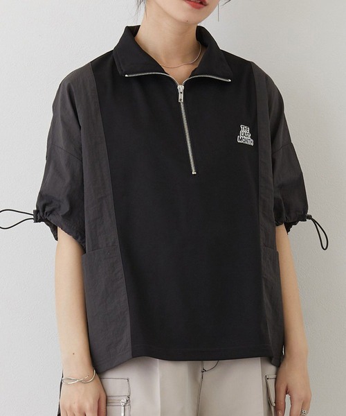 179/WG（イチナナキュウダブルジー）の「異素材切り替えハーフジッププルオーバー（Tシャツ/カットソー・レディース・ブラック/ベージュ系/ブルー系・FREE）」の2枚目の写真