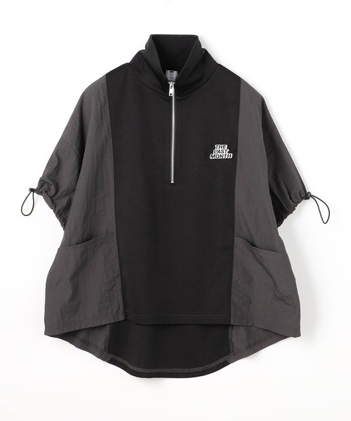 179/WG（イチナナキュウダブルジー）の「異素材切り替えハーフジッププルオーバー（Tシャツ/カットソー・レディース・ブラック/ベージュ系/ブルー系・FREE）」の4枚目の写真