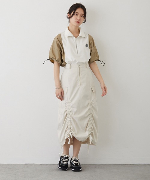 179/WG（イチナナキュウダブルジー）の「異素材切り替えハーフジッププルオーバー（Tシャツ/カットソー・レディース・ブラック/ベージュ系/ブルー系・FREE）」の18枚目の写真