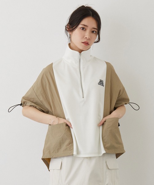 179/WG（イチナナキュウダブルジー）の「異素材切り替えハーフジッププルオーバー（Tシャツ/カットソー・レディース・ブラック/ベージュ系/ブルー系・FREE）」の20枚目の写真