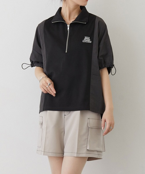 179/WG（イチナナキュウダブルジー）の「異素材切り替えハーフジッププルオーバー（Tシャツ/カットソー・レディース・ブラック/ベージュ系/ブルー系・FREE）」の21枚目の写真