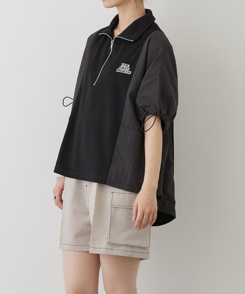 179/WG（イチナナキュウダブルジー）の「異素材切り替えハーフジッププルオーバー（Tシャツ/カットソー・レディース・ブラック/ベージュ系/ブルー系・FREE）」の22枚目の写真