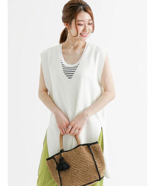 Te chichi（テチチ）の「チュニックニットベスト（ベスト・レディース・ブラック/オフホワイト/グレー・ﾌﾘ-）」の4枚目の写真