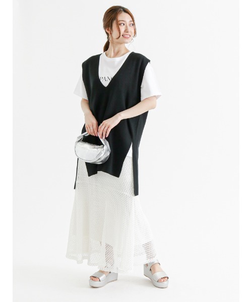 Te chichi（テチチ）の「チュニックニットベスト（ベスト・レディース・ブラック/オフホワイト/グレー・ﾌﾘ-）」の15枚目の写真