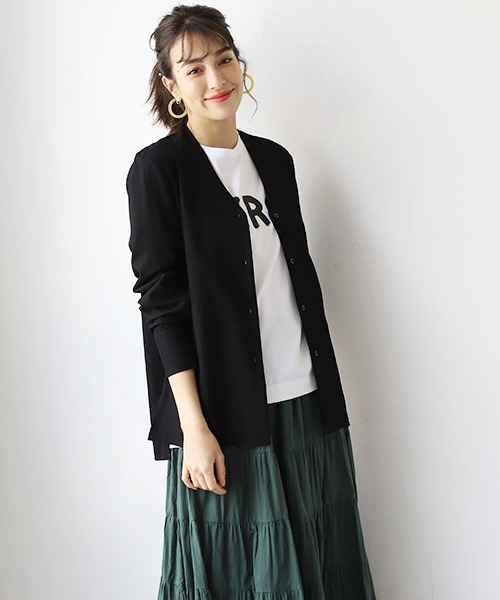 REAL CUBE（リアルキューブ）の「リネンライクサマージャケット（ノーカラージャケット・レディース・アイボリー/ブラック・FREE）」の2枚目の写真