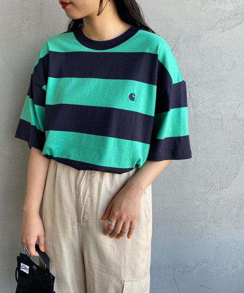 Carhartt WIP（カーハートダブリューアイピー）の「[carhartt WIP/カーハートダブリューアイピー] DAMPIER ワンポイントロゴボーダーTシャツ（Tシャツ/カットソー・レディース・ブルー/ターコイズブルー/ネイビー・M/L）」の2枚目の写真
