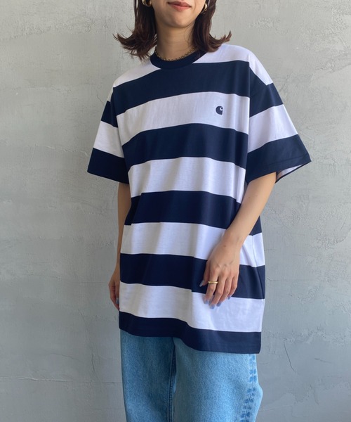 Carhartt WIP（カーハートダブリューアイピー）の「[carhartt WIP/カーハートダブリューアイピー] DAMPIER ワンポイントロゴボーダーTシャツ（Tシャツ/カットソー・レディース・ブルー/ターコイズブルー/ネイビー・M/L）」の18枚目の写真