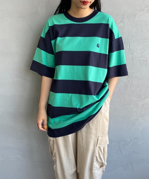 Carhartt WIP（カーハートダブリューアイピー）の「[carhartt WIP/カーハートダブリューアイピー] DAMPIER ワンポイントロゴボーダーTシャツ（Tシャツ/カットソー・レディース・ブルー/ターコイズブルー/ネイビー・M/L）」の10枚目の写真