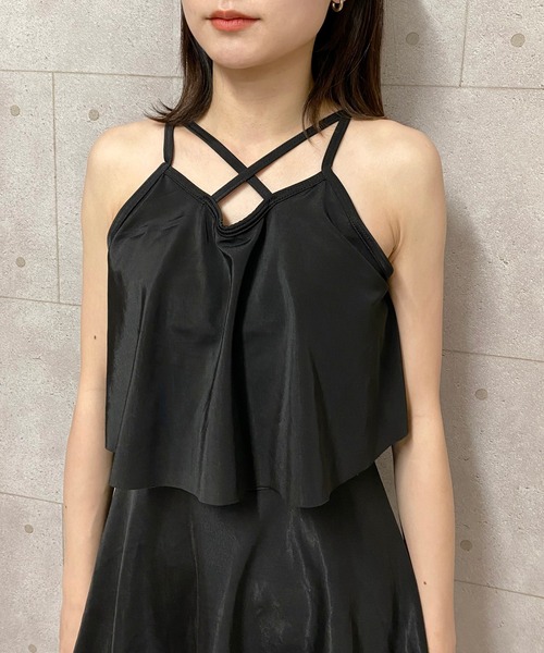 アネモネ(チャコール) フリルレディースワンピース ハンドメイド