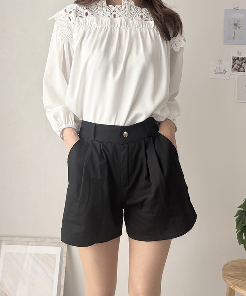 黒 キュロット サイド装飾付き セール】タック入りキュロットパンツ（その他パンツ）｜Amulet