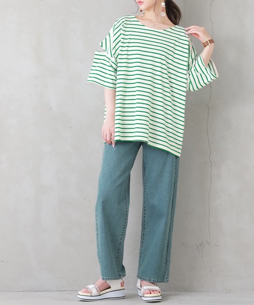 n'OrLABEL（ノアールレーベル）の「【廃盤】『ボーダー柄カットアウトTシャツ』（Tシャツ/カットソー・レディース・ブラウン/ホワイト×グリーン/ホワイト×ネイビー/ブラック×ホワイト・FREE）」の8枚目の写真