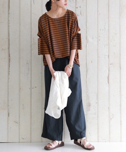 n'OrLABEL（ノアールレーベル）の「【廃盤】『ボーダー柄カットアウトTシャツ』（Tシャツ/カットソー・レディース・ブラウン/ホワイト×グリーン/ホワイト×ネイビー/ブラック×ホワイト・FREE）」の10枚目の写真