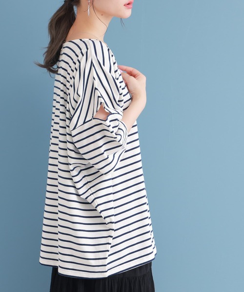n'OrLABEL（ノアールレーベル）の「【廃盤】『ボーダー柄カットアウトTシャツ』（Tシャツ/カットソー・レディース・ブラウン/ホワイト×グリーン/ホワイト×ネイビー/ブラック×ホワイト・FREE）」の11枚目の写真