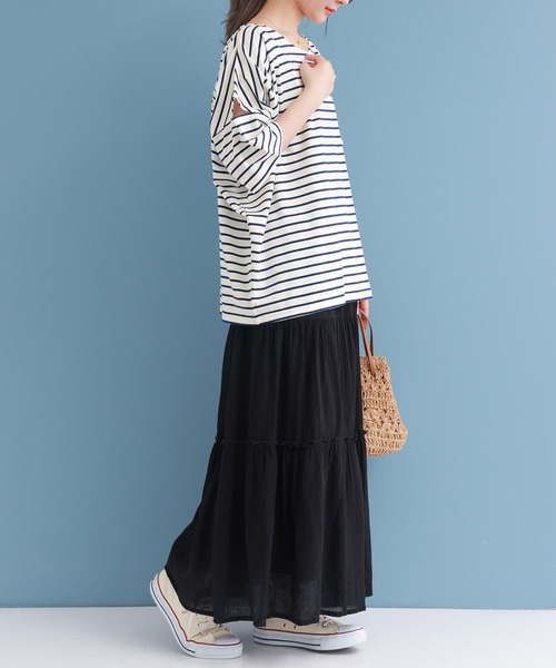 n'OrLABEL（ノアールレーベル）の「【廃盤】『ボーダー柄カットアウトTシャツ』（Tシャツ/カットソー・レディース・ブラウン/ホワイト×グリーン/ホワイト×ネイビー/ブラック×ホワイト・FREE）」の12枚目の写真