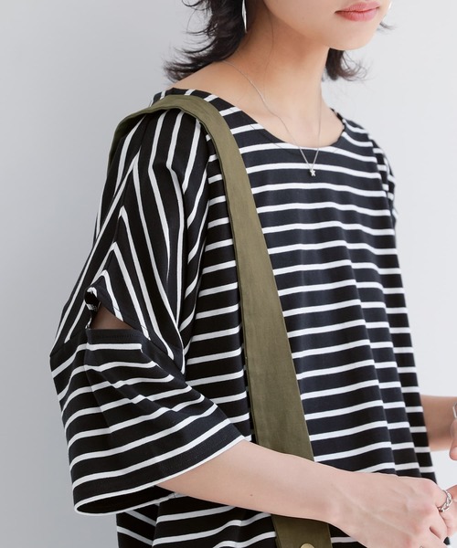 n'OrLABEL（ノアールレーベル）の「【廃盤】『ボーダー柄カットアウトTシャツ』（Tシャツ/カットソー・レディース・ブラウン/ホワイト×グリーン/ホワイト×ネイビー/ブラック×ホワイト・FREE）」の13枚目の写真