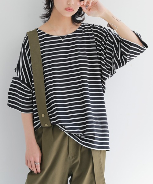 n'OrLABEL（ノアールレーベル）の「【廃盤】『ボーダー柄カットアウトTシャツ』（Tシャツ/カットソー・レディース・ブラウン/ホワイト×グリーン/ホワイト×ネイビー/ブラック×ホワイト・FREE）」の14枚目の写真