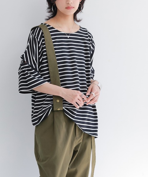 n'OrLABEL（ノアールレーベル）の「【廃盤】『ボーダー柄カットアウトTシャツ』（Tシャツ/カットソー・レディース・ブラウン/ホワイト×グリーン/ホワイト×ネイビー/ブラック×ホワイト・FREE）」の15枚目の写真