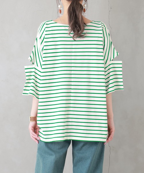 n'OrLABEL（ノアールレーベル）の「【廃盤】『ボーダー柄カットアウトTシャツ』（Tシャツ/カットソー・レディース・ブラウン/ホワイト×グリーン/ホワイト×ネイビー/ブラック×ホワイト・FREE）」の7枚目の写真