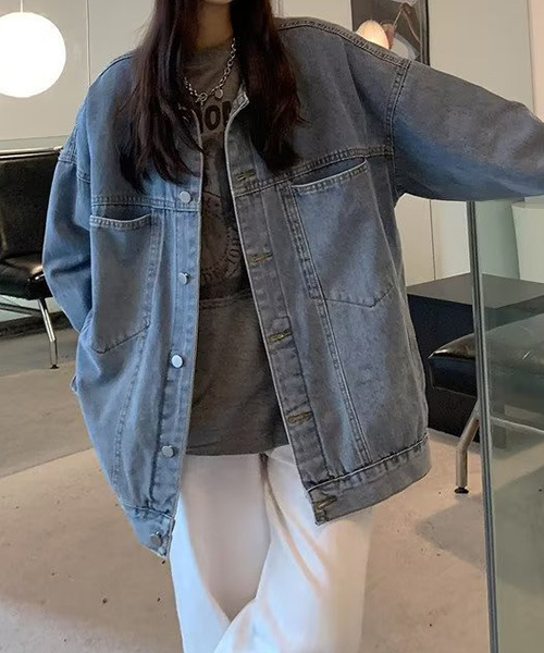 c.u.l（シーユーエル）の「ユニセックス オーバーサイズ ヴィンテージ風デニムジャケット culw522（デニムジャケット・レディース・ブルー・L/M/XL）」の5枚目の写真