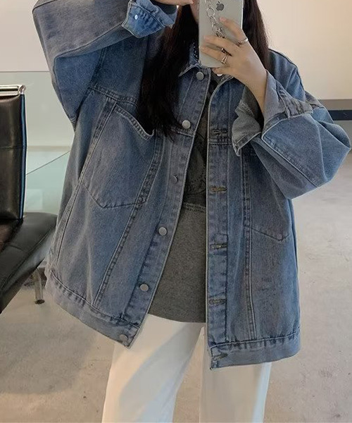 c.u.l（シーユーエル）の「ユニセックス オーバーサイズ ヴィンテージ風デニムジャケット culw522（デニムジャケット・レディース・ブルー・L/M/XL）」の6枚目の写真