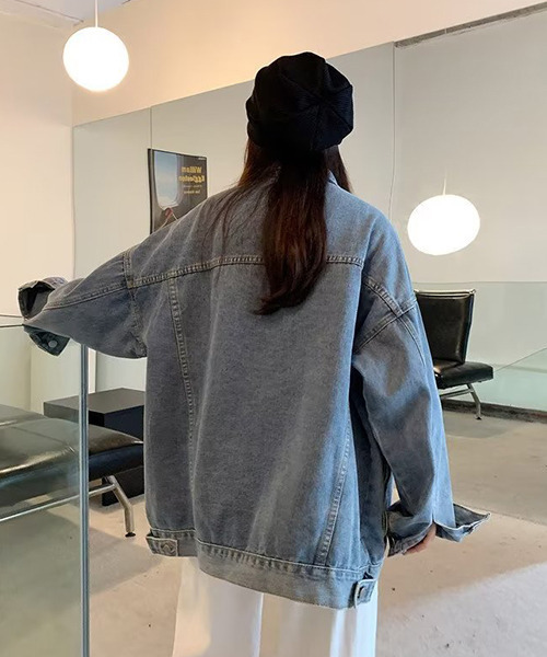 c.u.l（シーユーエル）の「ユニセックス オーバーサイズ ヴィンテージ風デニムジャケット culw522（デニムジャケット・レディース・ブルー・L/M/XL）」の8枚目の写真