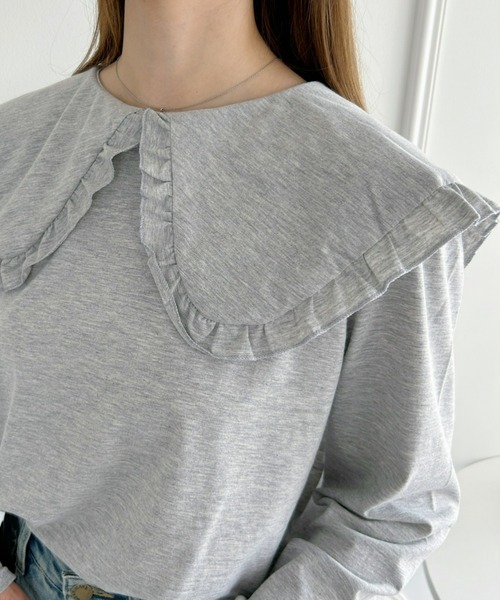 Loueme（ルエム）の「ルーズシルエットフリルカラーカットソートップス（Tシャツ/カットソー・レディース・ブラック/ホワイト/グレー・FREE）」の6枚目の写真