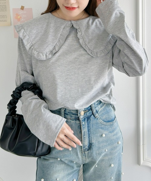 Loueme（ルエム）の「ルーズシルエットフリルカラーカットソートップス（Tシャツ/カットソー・レディース・ブラック/ホワイト/グレー・FREE）」の9枚目の写真