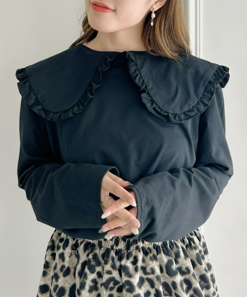 Loueme（ルエム）の「ルーズシルエットフリルカラーカットソートップス（Tシャツ/カットソー・レディース・ブラック/ホワイト/グレー・FREE）」の7枚目の写真