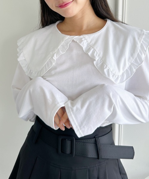 Loueme（ルエム）の「ルーズシルエットフリルカラーカットソートップス（Tシャツ/カットソー・レディース・ブラック/ホワイト/グレー・FREE）」の19枚目の写真