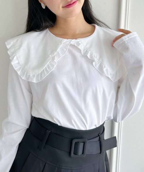 Loueme（ルエム）の「ルーズシルエットフリルカラーカットソートップス（Tシャツ/カットソー・レディース・ブラック/ホワイト/グレー・FREE）」の18枚目の写真