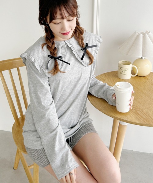 Loueme（ルエム）の「ルーズシルエットフリルカラーカットソートップス（Tシャツ/カットソー・レディース・ブラック/ホワイト/グレー・FREE）」の13枚目の写真