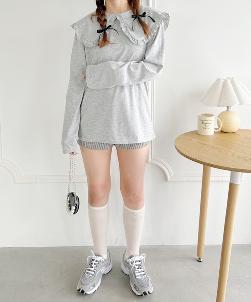 Loueme（ルエム）の「ルーズシルエットフリルカラーカットソートップス（Tシャツ/カットソー・レディース・ブラック/ホワイト/グレー・FREE）」の15枚目の写真