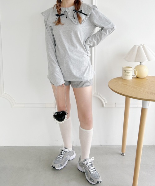 Loueme（ルエム）の「ルーズシルエットフリルカラーカットソートップス（Tシャツ/カットソー・レディース・ブラック/ホワイト/グレー・FREE）」の14枚目の写真