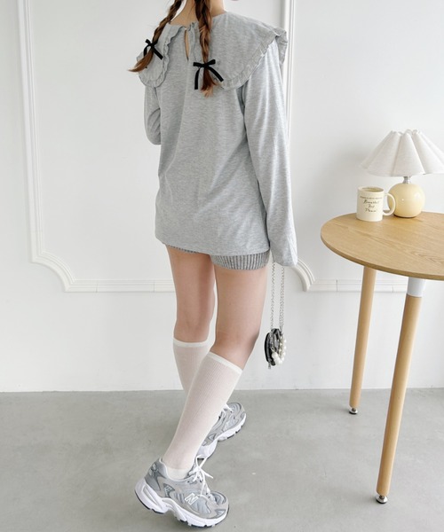 Loueme（ルエム）の「ルーズシルエットフリルカラーカットソートップス（Tシャツ/カットソー・レディース・ブラック/ホワイト/グレー・FREE）」の17枚目の写真