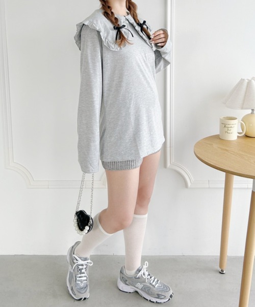 Loueme（ルエム）の「ルーズシルエットフリルカラーカットソートップス（Tシャツ/カットソー・レディース・ブラック/ホワイト/グレー・FREE）」の16枚目の写真