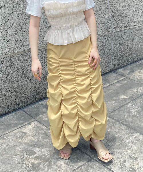 ur,Melty（ユアメルティー）の「裾シャーリングスカート（スカート・レディース・ナチュラル/イエロー/ブラック/ライトグレー・FREE）」の22枚目の写真