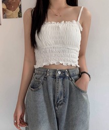 B.I.D.（ビーアイディー）の「《Lilamusant(リラミュゾン)》カップ付きシャーリングキャミソール/キャミトップ/インナー（キャミソール）」