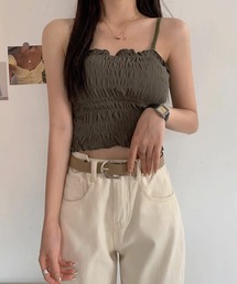 B.I.D.（ビーアイディー）の「《Lilamusant(リラミュゾン)》カップ付きシャーリングキャミソール/キャミトップ/インナー（キャミソール）」