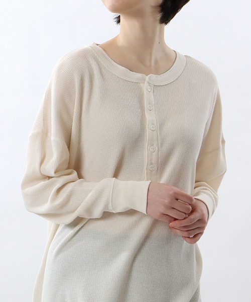 HANES(ヘインズ)の「【Hanes】Hanes UNDIES Waffle Henly HW4-W503(Tシャツ/カットソー・レディース・ホワイト/ブラック/グレー/ブラウン・FREE)」の6枚目の写真