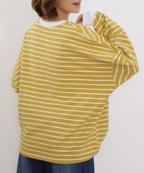Doux Belle(ドゥーベル)の「ボーダーゆるロングTシャツ(Tシャツ/カットソー・レディース・ブラック/ブラウン/グレー/ホワイト/イエロー・FREE)」の19枚目の写真