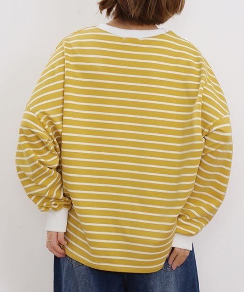 Doux Belle(ドゥーベル)の「ボーダーゆるロングTシャツ(Tシャツ/カットソー・レディース・ブラック/ブラウン/グレー/ホワイト/イエロー・FREE)」の20枚目の写真
