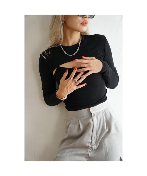 ODORATA（オドラタ）の「フェイクレイヤードPO（Tシャツ/カットソー・レディース・ブラック/ベージュ・FREE）」の8枚目の写真