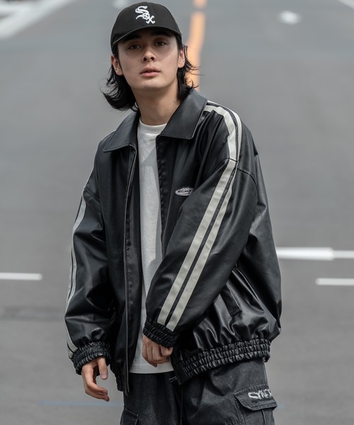 kutir（クティール）の「フェイクレザートラックジャケット（ライダースジャケット・メンズ・ブラック・MEDIUM/LARGE）」の3枚目の写真