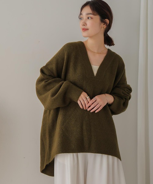 Bou Jeloud（ブージュルード）の「【WEB限定】カフタンカラーニットプルオーバー（ニット/セーター・レディース・チャコールグレー/モカ/カーキ/グレー・FREE）」の4枚目の写真