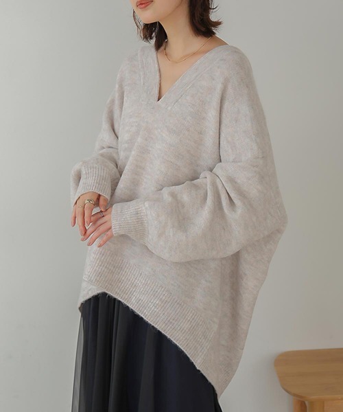 Bou Jeloud（ブージュルード）の「【WEB限定】カフタンカラーニットプルオーバー（ニット/セーター・レディース・チャコールグレー/モカ/カーキ/グレー・FREE）」の10枚目の写真